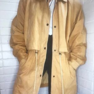 Vintage chamonix sand leather layered drawstring waist trench coat